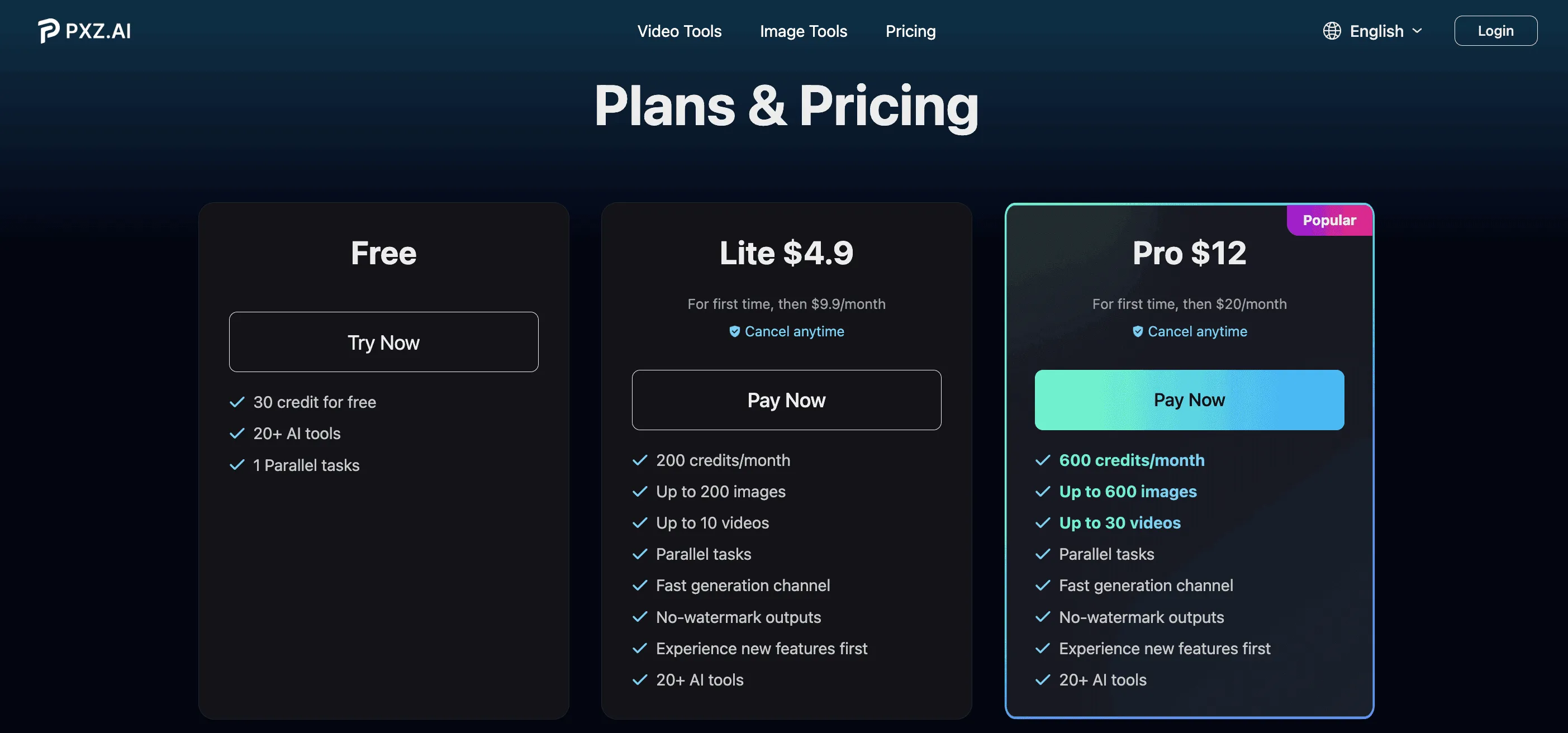 PXZ AI pricing